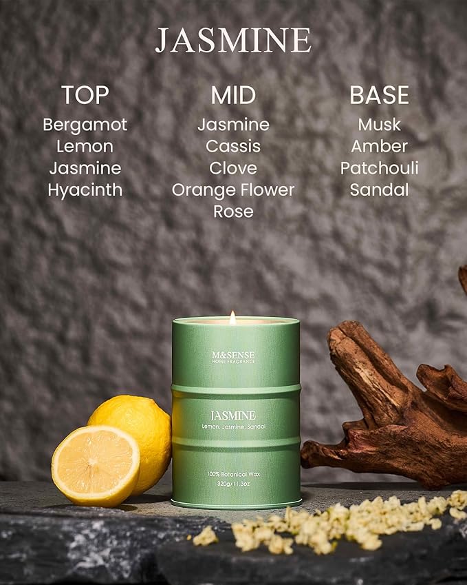 M&SENSE Jasmine Scented Candles Natural Non Toxic, Aromatherapy Candle for Stress Relief Meditation