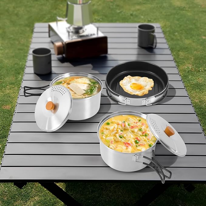 Camping Cookware Set, Camping Cooking Set,304 Stainless Steel Camping Pots &Frying Pan Set,Campfire