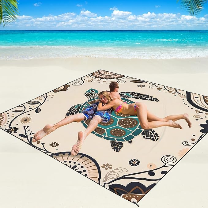 Beach Blanket Waterproof Sandproof Beach Mat 79" X 83"/10'x9'for 2-8 Adults Quick Drying Outdoor