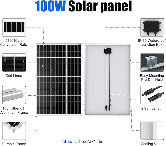 ECO-WORTHY 100 Watt 12 Volt Solar Panel Kit for RV Battery Boat Trailer Cabin Garden Shed Home: