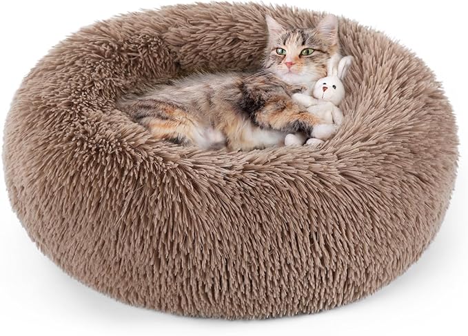 rabbitgoo Cat Beds for Indoor, 20 inches Machine Washable, Fluffy Round Pet Bed Non-Slip, Calming