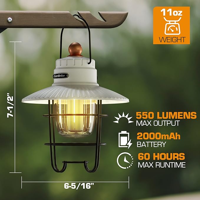 EverBrite LED Camping Lantern, USB C Rechargeable Lantern with 3 Light Modes, Vintage Outdoor