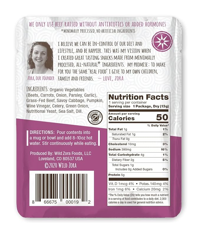 Wild Zora Instant Keto-Friendly Soups Savoy Beef 8-pack Broth Made with 100% Grass-Fed Beef, and