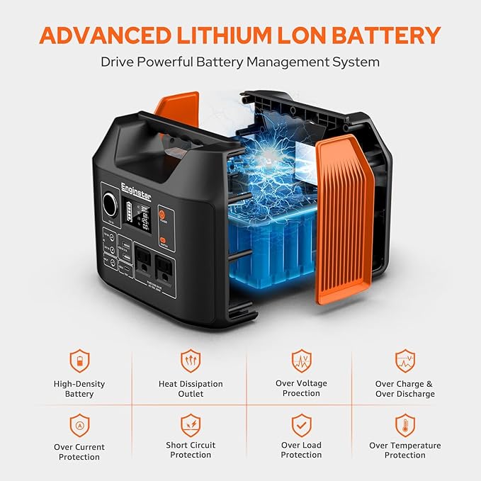 EnginStar Portable Power Station 300W 296Wh Battery Bank with 110V Pure Sine Wave AC Outlet for
