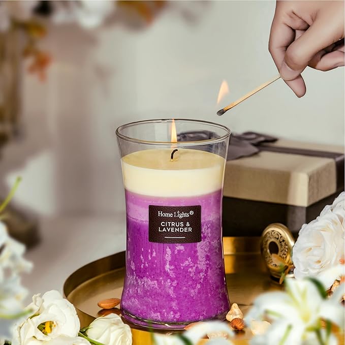 HomeLights 3-Layer Candles for Home Scented, 21.52 OZ Natural Soy Wax Scented Candles Burns Up to