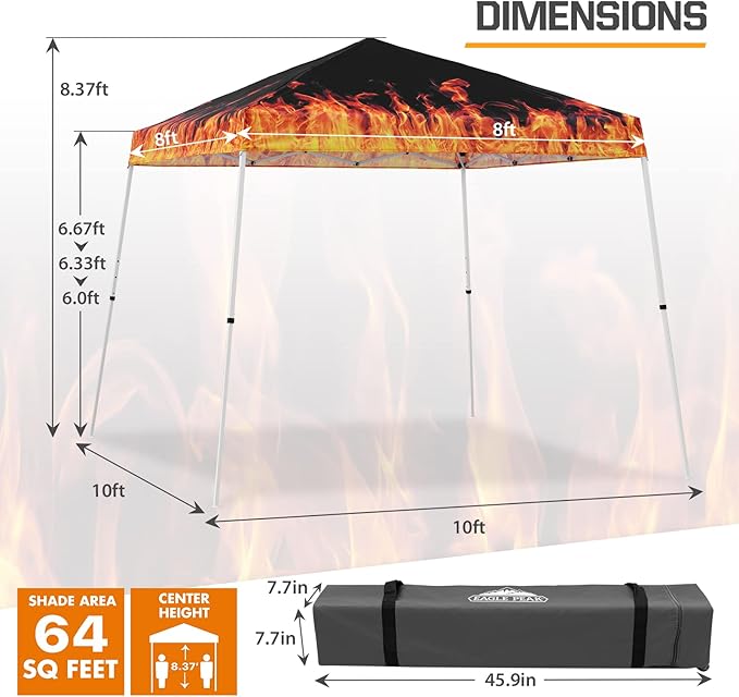EAGLE PEAK 10x10 Slant Leg Pop-up Canopy Tent Easy One Person Setup Instant Outdoor Beach Canopy