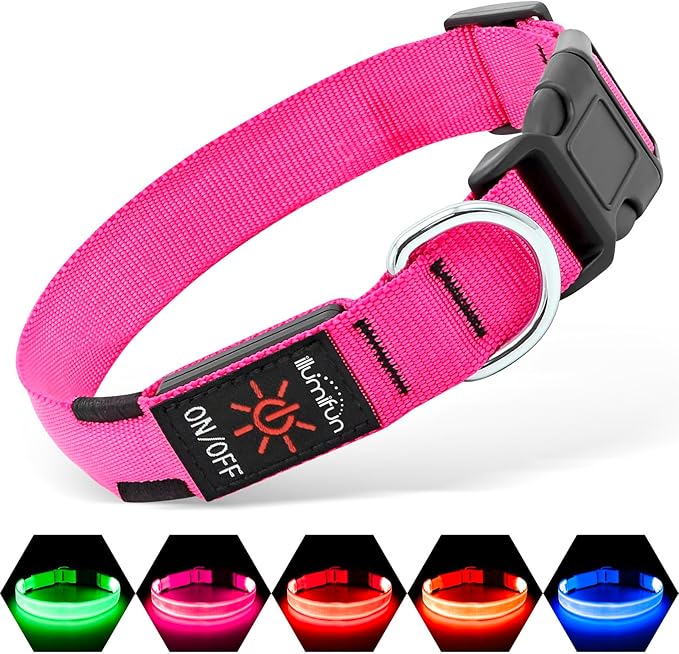 Illumifun LED Dog Collar, USB Rechargeable Light Up Dog Collars, Waterproof Adjustable Safety