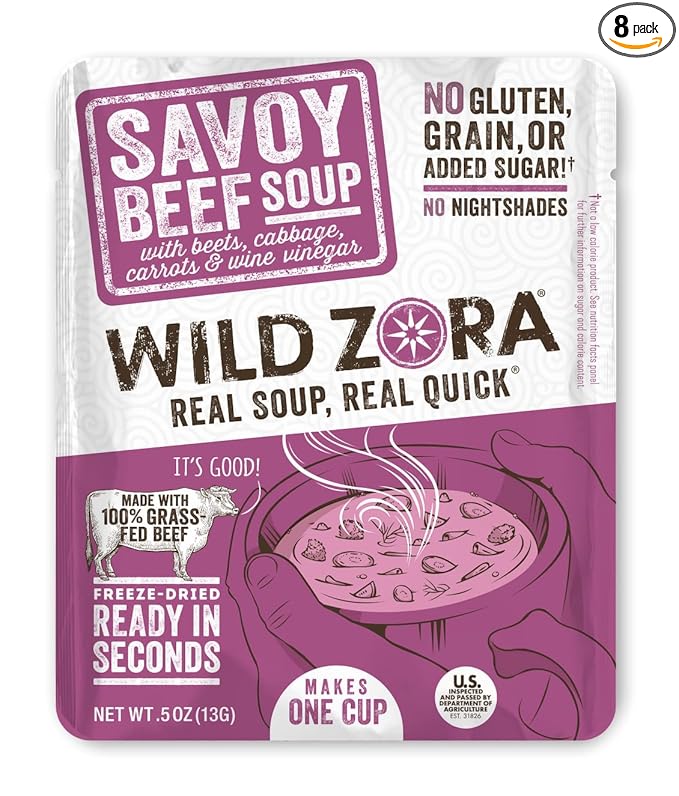 Wild Zora Instant Keto-Friendly Soups Savoy Beef 8-pack Broth Made with 100% Grass-Fed Beef, and