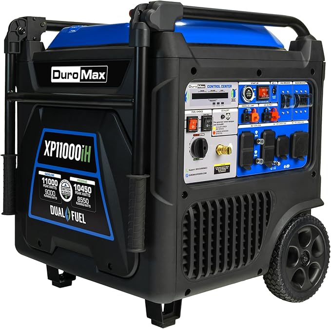 DuroMax XP11000iH 11,000-Watt Dual Fuel Portable Digital Inverter Generator - Gas & Propane, Remote