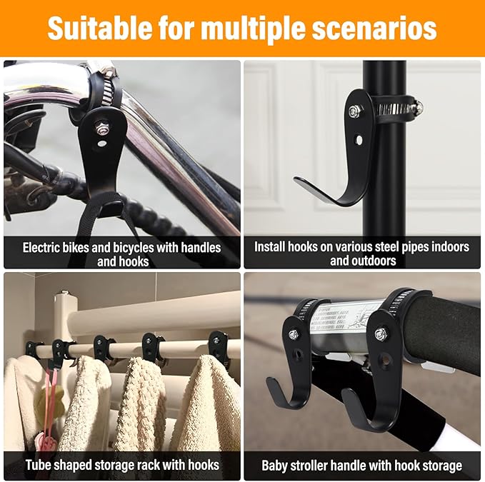 Tube Rod Hooks,Black Adjustable J-Hooks Made of Cold-Rolled Steel, for 0.71"-1.26" in (18-32mm)