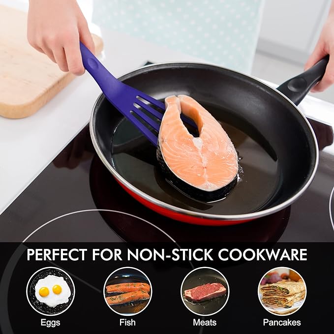 HOTEC 600??Heat Resistant Silicone Slotted Fish Turner Spatula Set, BPA Free Kitchen Cooking