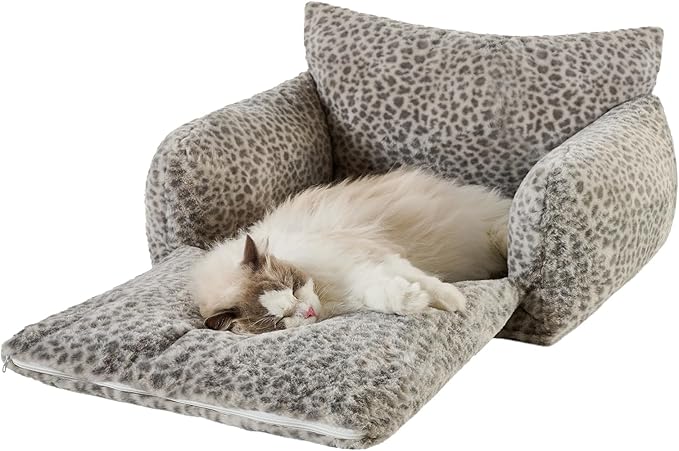 Hollypet Cat Bed Fluffy Plush Mutifuctional Double-Layer Soft Pet Couch Orthopedic Sofa Nest Beds