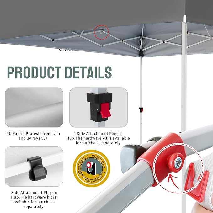 CROWN SHADES Pop Up Canopy Tent, 8x8 Commercial Canopy Tent with 4" Wheels, 4 Upgraded Weights