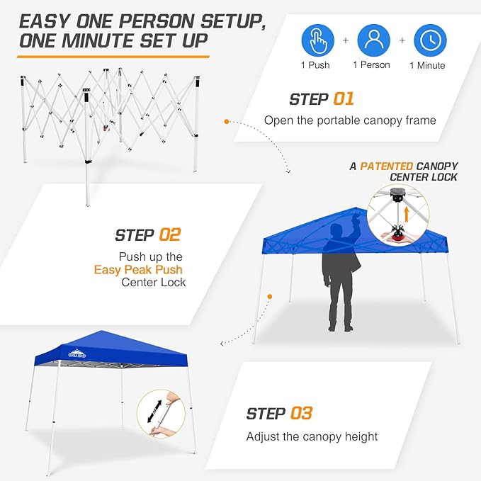 EAGLE PEAK 10x10 Slant Leg Pop-up Canopy Tent Easy One Person Setup Instant Outdoor Beach Canopy