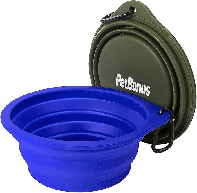 PetBonus 2-Pack Silicone Collapsible Dog Bowls, BPA Free Dishwasher Safe, Portable Foldable