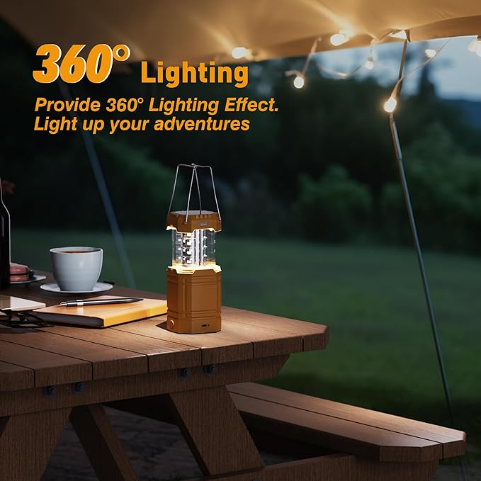 3000mAh Large Capacity Hand Crank Solar Camping Lantern, Portable Ultra Bright LED Torch, 23-26