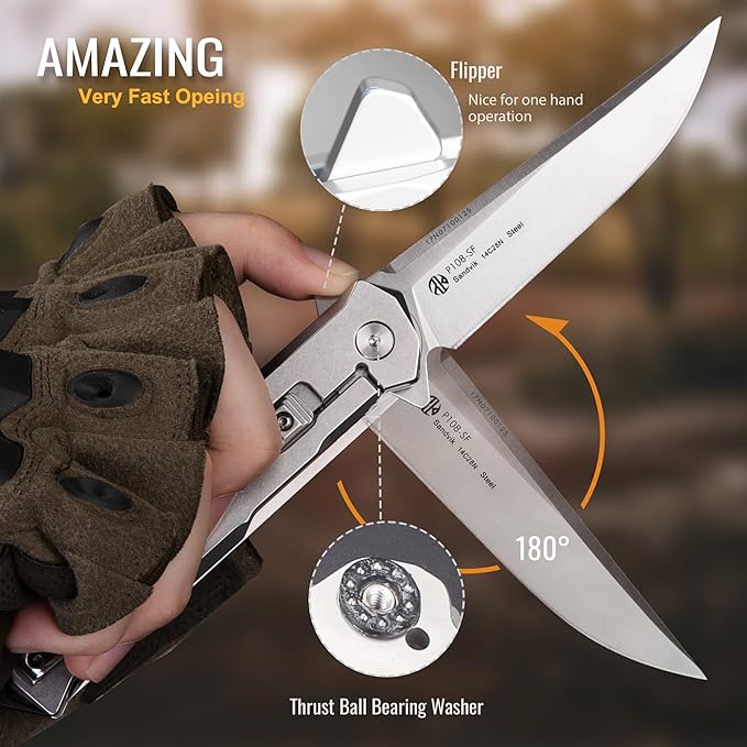 Tactical Folding Pocket Knife for men,14C28N Stainless Steel Blade,Frame Lock,G10 Handle,EDC Small