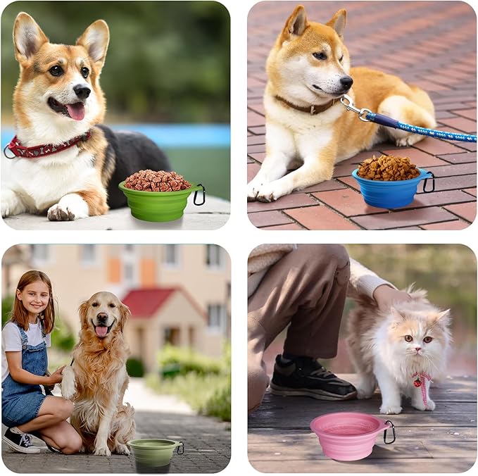 PetBonus 2-Pack Large Silicone Collapsible Dog Bowls, 34oz/1000ml BPA Free Portable Foldable Travel