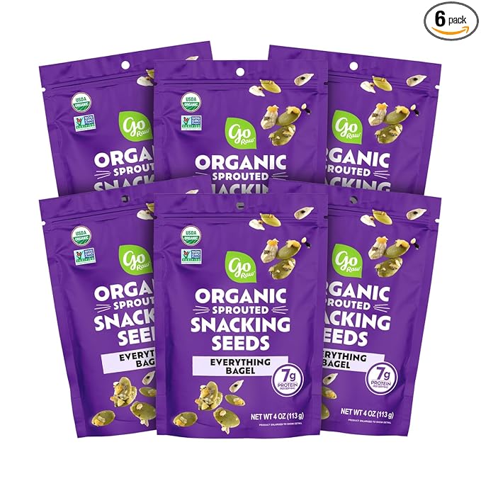 Go Raw Organic Sprouted Everything Bagel Snacking Seeds, 4 oz, 6 Pack, Pumpkin & Sunflower Seeds