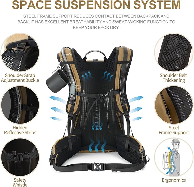 Hiking Backpack, Waterproof Hiking Daypack with 3L Water Bladder and Rain Cover, Lightweight Travel
