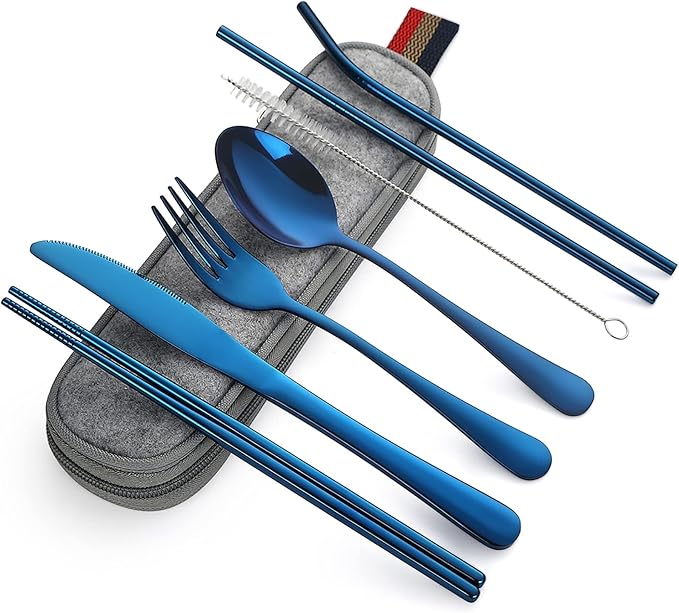 DEVICO Portable Utensils, Travel Camping Cutlery Set, 8-Piece including Knife Fork Spoon Chopsticks