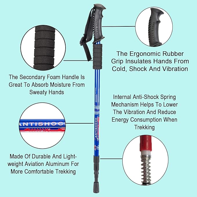 Aihoye Hiking Trekking Poles, 2 Pack Collapsible, Lightweight, Anti Shock, Walking Sticks