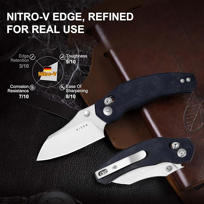 Kizer Mini Bulldog Pocket Knife, 2.5??Nitro V Sheepsfoot Blade Folding Knife, Richlite Handle
