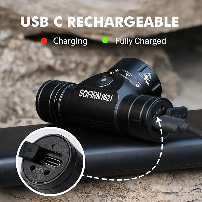 Sofirn HS21 Headlamp with Red Light, 2200 Lumen Led Bright Head lamp USB C Rechargeable with