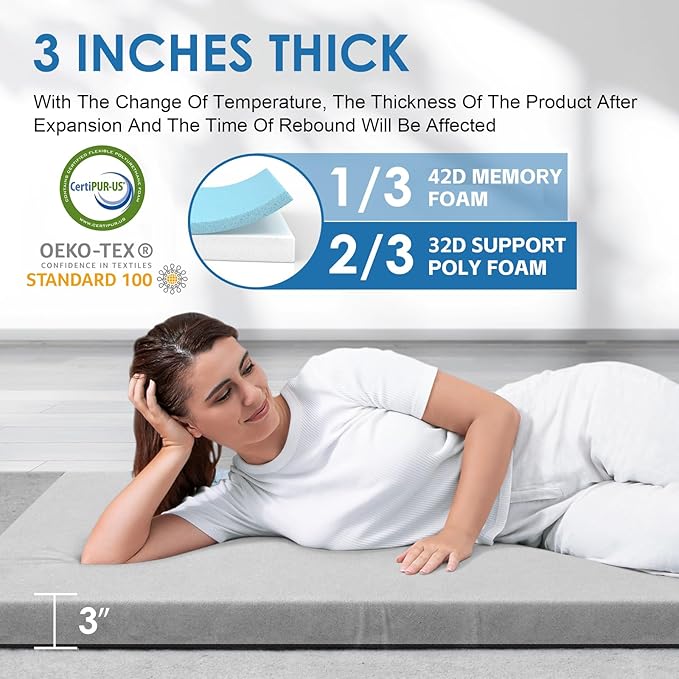 KingChii CertiPUR-US Memory Foam Camping Mattress, Portable Roll Up Travel Car Camping Mattress