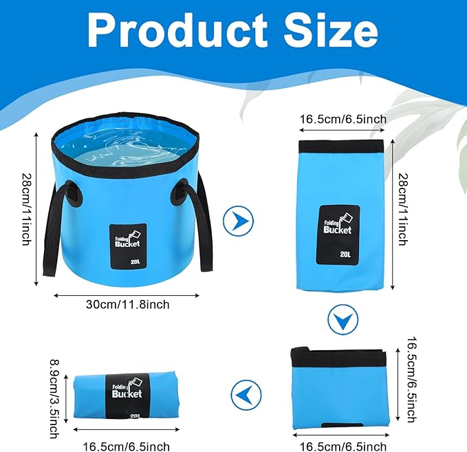 3 PCS 5 Gallon Collapsible Water Bucket, 20L Foldable PVC Bucket with Handles Multiple Use Portable