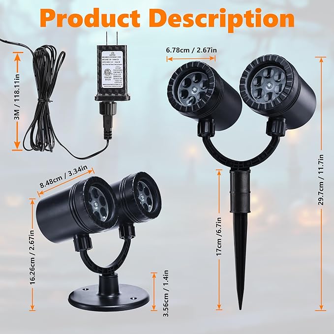 Toodour Halloween Projector Lights Outdoor, Double Head Dynamic Halloween Lights Projector with