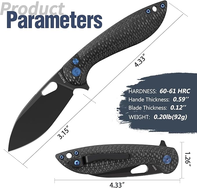 Pocket Knife, 3.1" Unique S35VN Blade Folding Knife with Button Lock, EDC Knife with Carbon Fiber