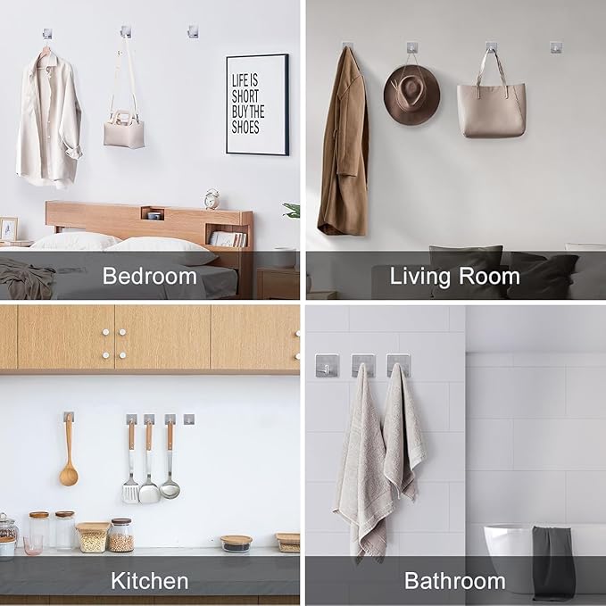 Mondoshop Adhesive Wall Hooks for Home and Kitchen Waterproof Stainless Steel Hooks for Home Office