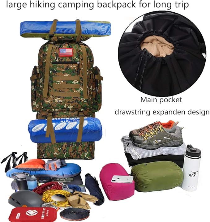 Hiking Backpack for Men 70L/100L Camping Backpack Military Rucksack Molle 3 Days Assault Pack for
