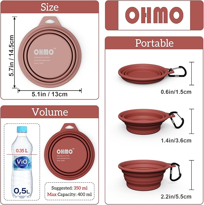 OHMO Collapsible Dog Bowl(2 Pack, 12oz/400ml) Premium Silicone Pet Water Bowls for Cats & Dogs