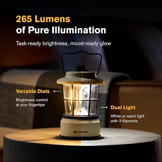 LUXPRO Retro LED Lantern - Battery-Powered Emergency Lantern - Water Resistant - Bright LED Lamp