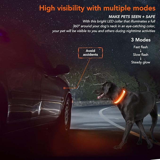 Light Up Collar at Night, LED Adjustable, Rechargeable Waterproof Dog Lights for Night Walking