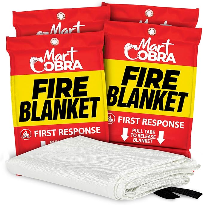 Mart Cobra Emergency Fire Blanket for Home and Kitchen - 4 Pack - Fire Blankets Emergency for Home