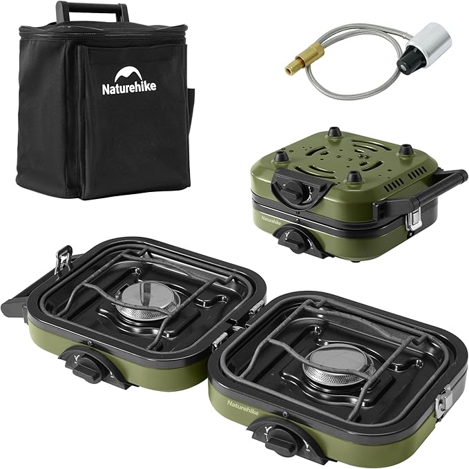 Naturehike 2 Burner Folding Camping Stove, Portable Propane Gas Stove with Carry Bag, 16000 BTU