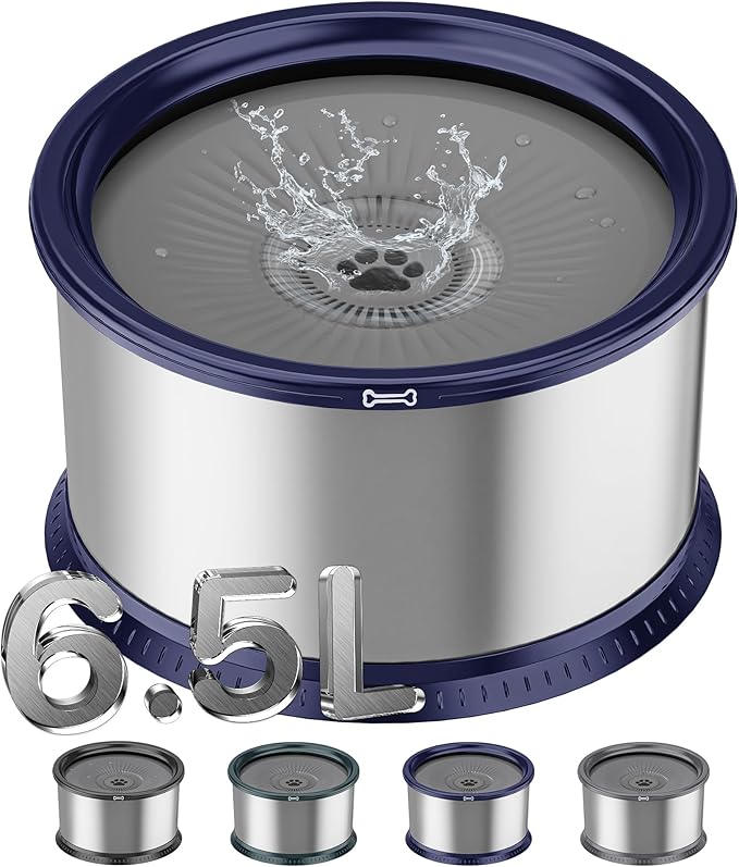 1.6 Gallon Dog Water Bowl, 6.5L/220oz Stainless Steel No Spill Water Bowls for Large Dogs, Super