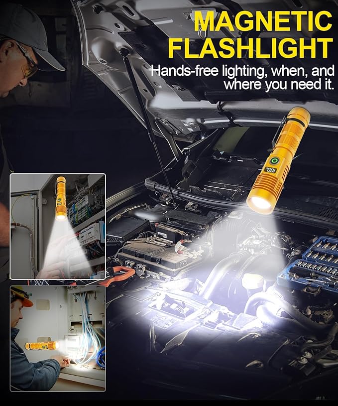 Rechargeable Flashlight High Lumens- Super Bright Magnetic Flash Light with Power Digital