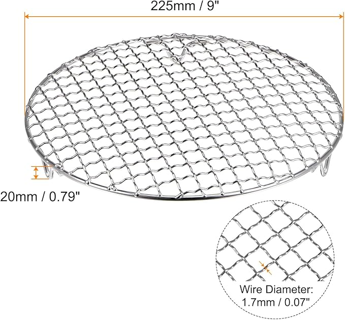 HARFINGTON Round Cooking Rack 9-inch 201 Stainless Steel Cross Wire Barbecue Grill Net with 20mm