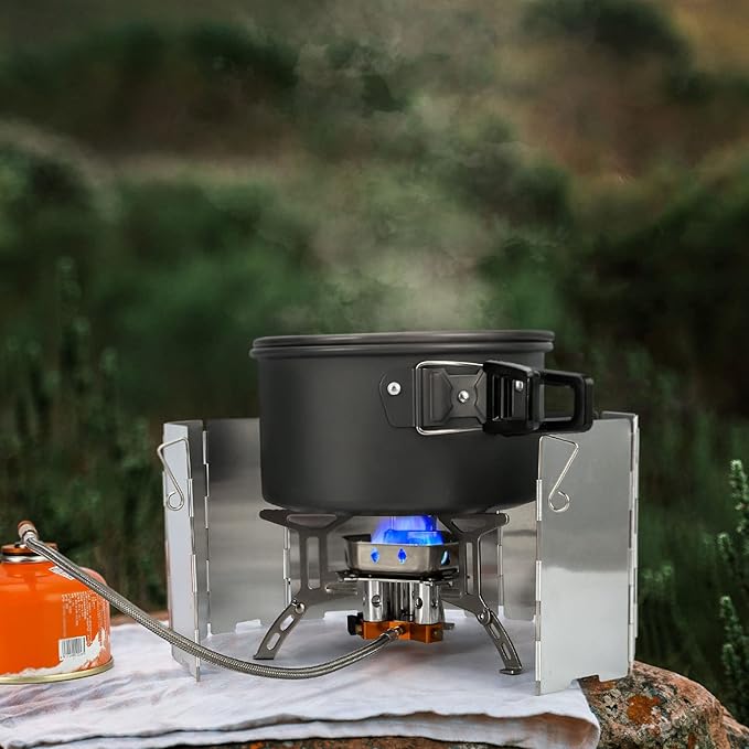 Odoland 3500W/6800W Windproof Camp Stove Camping Gas Stove with Fuel Canister Adapter, Piezo