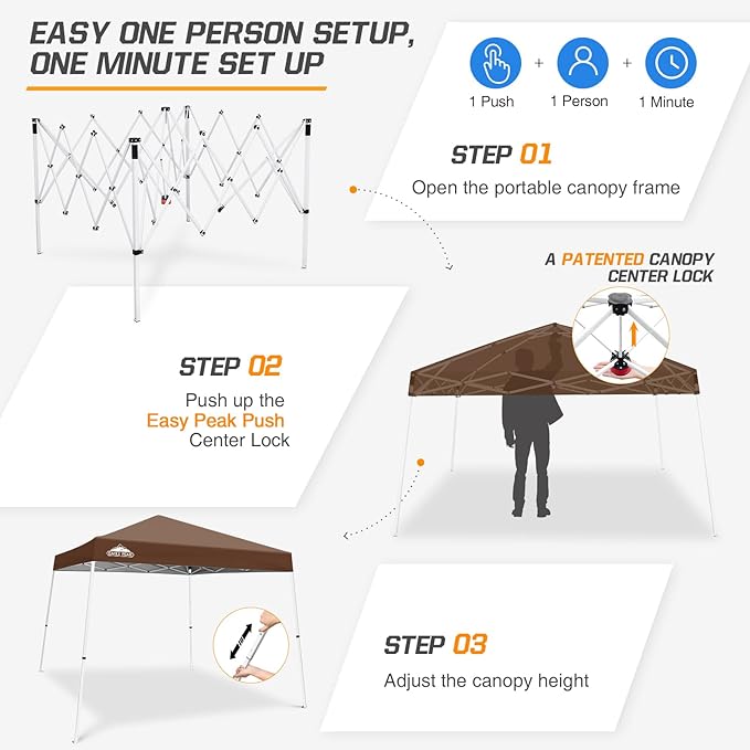 EAGLE PEAK 10x10 Slant Leg Pop-up Canopy Tent Easy One Person Setup Instant Outdoor Beach Canopy