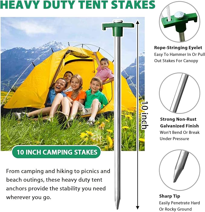 Eurmax USA Galvanized Non-Rust Camping Family Tent Pop Up Tent Stakes Canopy Anchors Heavy Duty