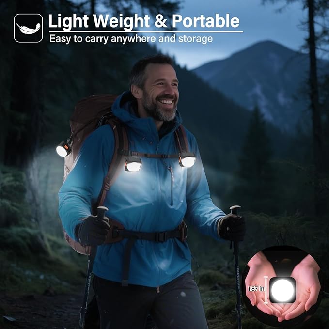 Rechargeable Camping Lights FLY2SKY 4Pcs Black Tent Lights Mini Flashlight Portable LED Camping
