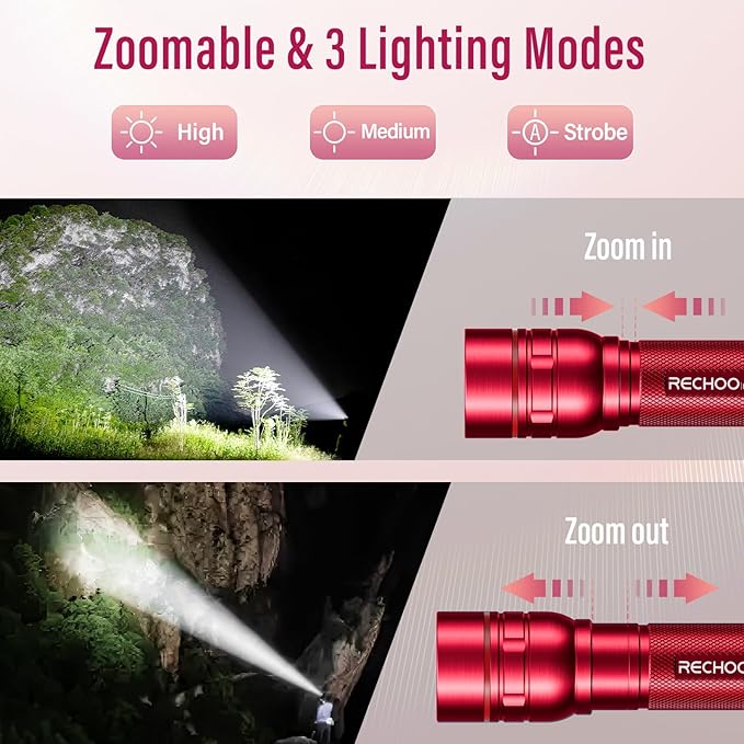 RECHOO Rechargeable Flashlights High Lumens, G1000 Super Bright Flash Light, Small Zoomable LED