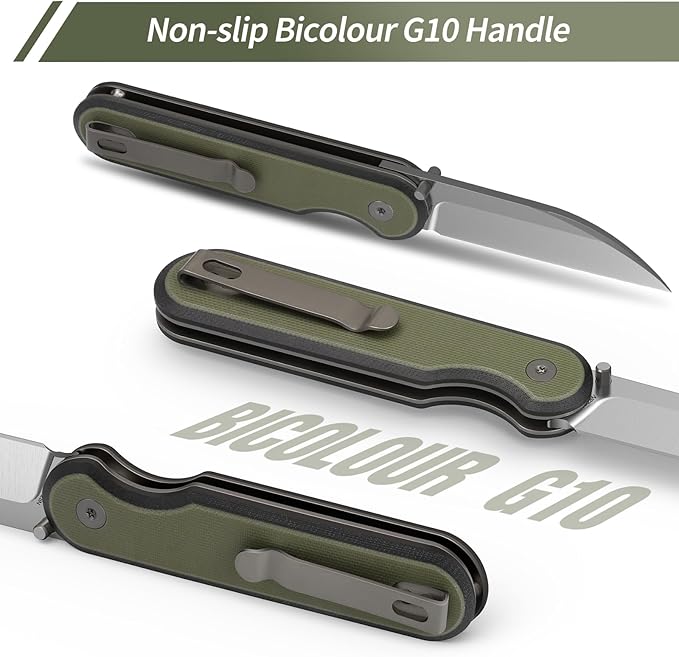 FINTISO Pocket Knife, 3" 14C28N Blade EDC Knife with G10 Handle, Folding Knife with Pocket Clip for