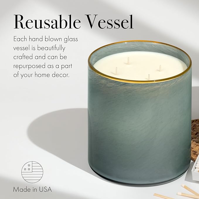 LAFCO New York Luxe 4-Wick Candle, Sea & Dune - 86 oz - 200-Hour Burn Time - Reusable, Hand Blown