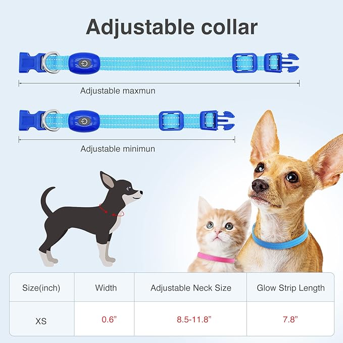 YFbrite LED Dog Collar XS, Lightweight Cat Collar Light, Comfortable Light Up Puppy Collars, USB
